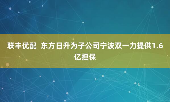 联丰优配  东方日升为子公司宁波双一力提供1.6亿担保
