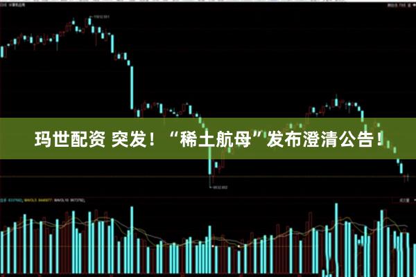 玛世配资 突发！“稀土航母”发布澄清公告！